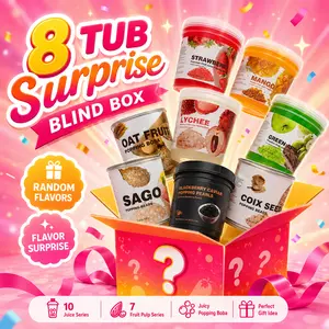 T&Tea Popping Boba Surprise Flavor Bundle, 8 Tubs( 14.96- 22.08 lbs total ).Assorted Fruit Juice&Fruit Pulp Flavors, Big Size Boba Pearls for Milk Tea, Lemonade, Sparkling Drinks & Desserts