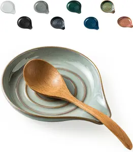 Spoon Rest, 5" Large Spoon Holder for Stove Top Ceramic Spoon Rest Spatula Rest for Kitchen Utensils, Ladle, Coffee Spoons, Cooking spoons, Spatula, Tongs, Christmas,  Gray