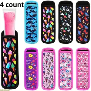 Random Colors Popsicle Sleeves – Set of 4 | Neoprene Insulated Popsicle Holders | Freezer Pop Sleeves | Reusable & Washable Kitchen Accessories for Summer Desserts, Ice Cream, and Popsicles | Kitchenware