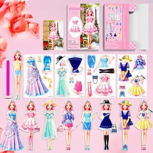 Magnetic Dress Up Paper Doll Playset Pretend Play Travel Game Toys for Car Road Trip Activity Magnet Clothes Puzzles for Kids Toddler Girls Preschool Learning Imagination Birthday Gift (C Set)