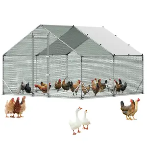VEVOR Large Metal Chicken Coop,9.8 x 9.8 x 6.6 ft, Walk-in Chicken Run House with Waterproof Cover & Sturdy Frame, Spire Roof Poultry Cage Duck Pen for Rabbit Hen Goose Outdoor Backyard Farm Use
