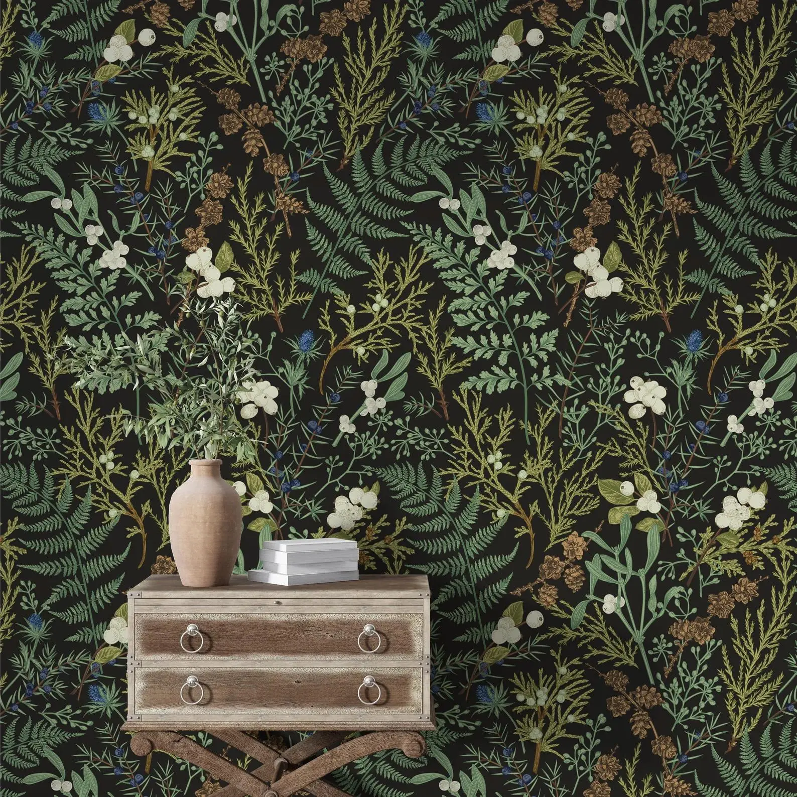 Retro Leaf & Flower Pattern Wallpaper, Self-adhesive Vintage Wallpaper, DIY Decorative Wallpaper For Home Living Room Bedroom Kitchen, Floral Wallpaper Peel and Stick, Diy Wallpapers