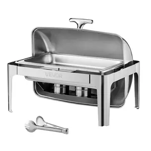 VEVOR 9Qt Rectangle Roll Top Chafing Dish Set with Full-Size Pan Stainless Steel