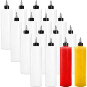 12 Pack 16oz Plastic Squeeze Condiment Bottles with Twist Top Caps, Empty Dispensing Bottles for Icing, Cookie Decorating, Sauces, Arts and Crafts