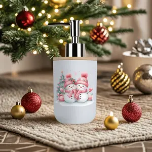 1pc Christmas-themed dispenser, cartoon snowman couple set, dual-function toothbrush cup/hand soap bottle, Bathroom accessory, suitable for bathroom, kitchen use, Valentine's Day gift (assembly required, parts inside cup)