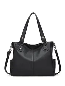 Large Capacity Soft PU Leather Tote Bag for Women - Versatile Top Handle Satchel with Detachable Crossbody Strap, Multi-Pocket Design, Side Pockets & Rear Zipper Pocket, Durable Stitching, Spacious Interior for Work, Travel, Shopping & Everyday Use