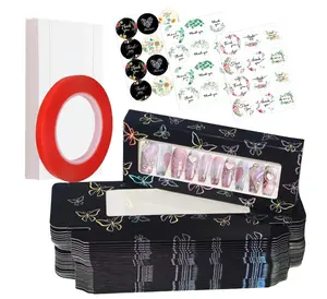 74PCS Empty Press on Nails Packaging Box Set Includes 35PCS Empty Nail Package Box, 35PCS White Background Paper, 1pc Double Sided Tape and 3 Thank You Stickers, for Press on Nail Business