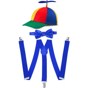 Adult Rainbow Propeller Clown Hat Set, Detachable Bow Tie, Adjustable Y-Strap, Festive Halloween Party Costume Accessory, 3-Piece Carnival Kit