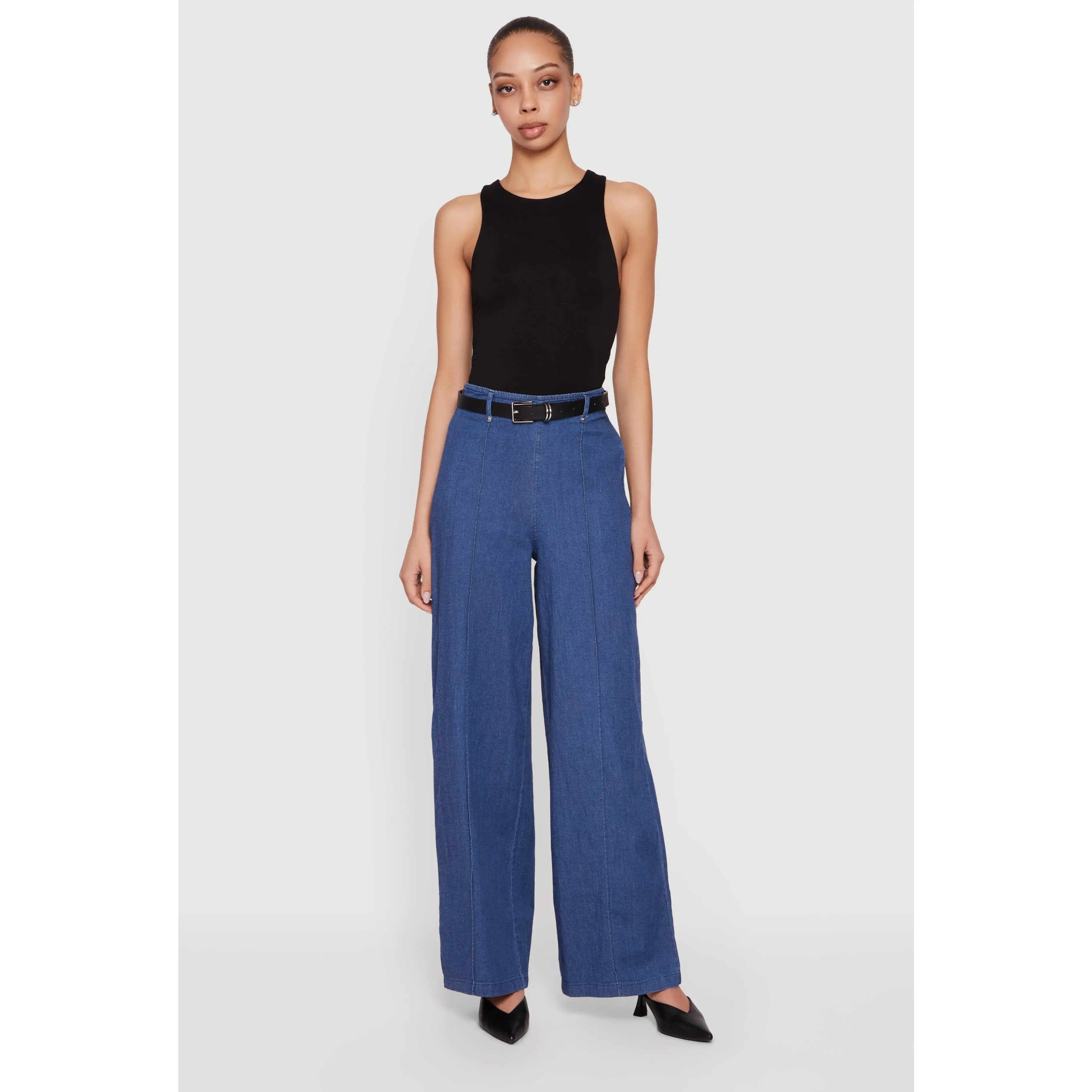 High Waisted Wide Leg Chambray Pants