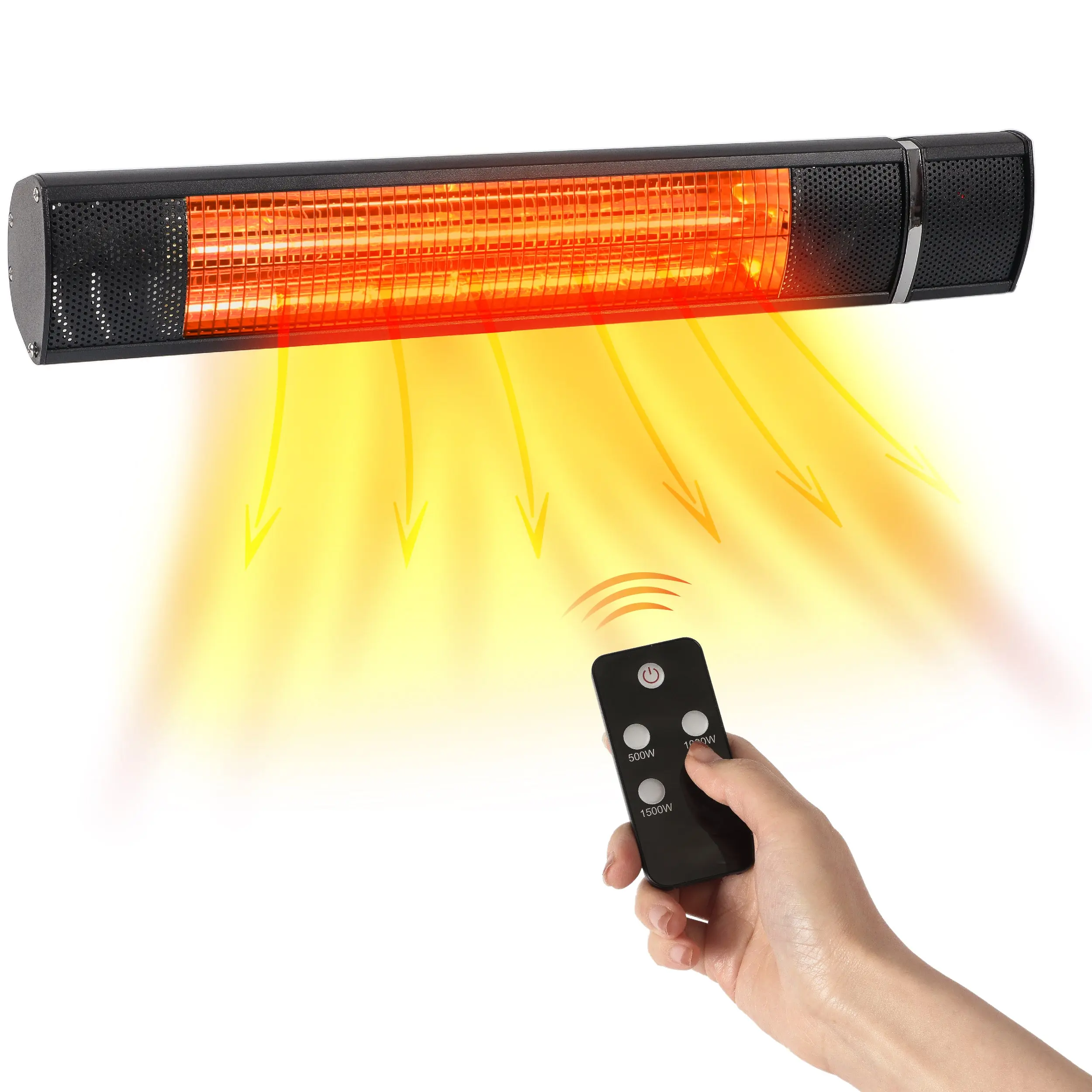 BLACK+DECKER Wall Mounted Infrared Patio Heater for Outdoor Use, 1500W Electric Heater with 3 settings, Remote Control, Heats Up To 160 Sq. Ft., BHOW03R, Black