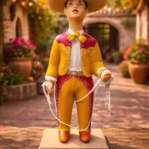 Handmade Charro Figurine in Traditional Mexican Attire with Vibrant Colors and Intricate Details