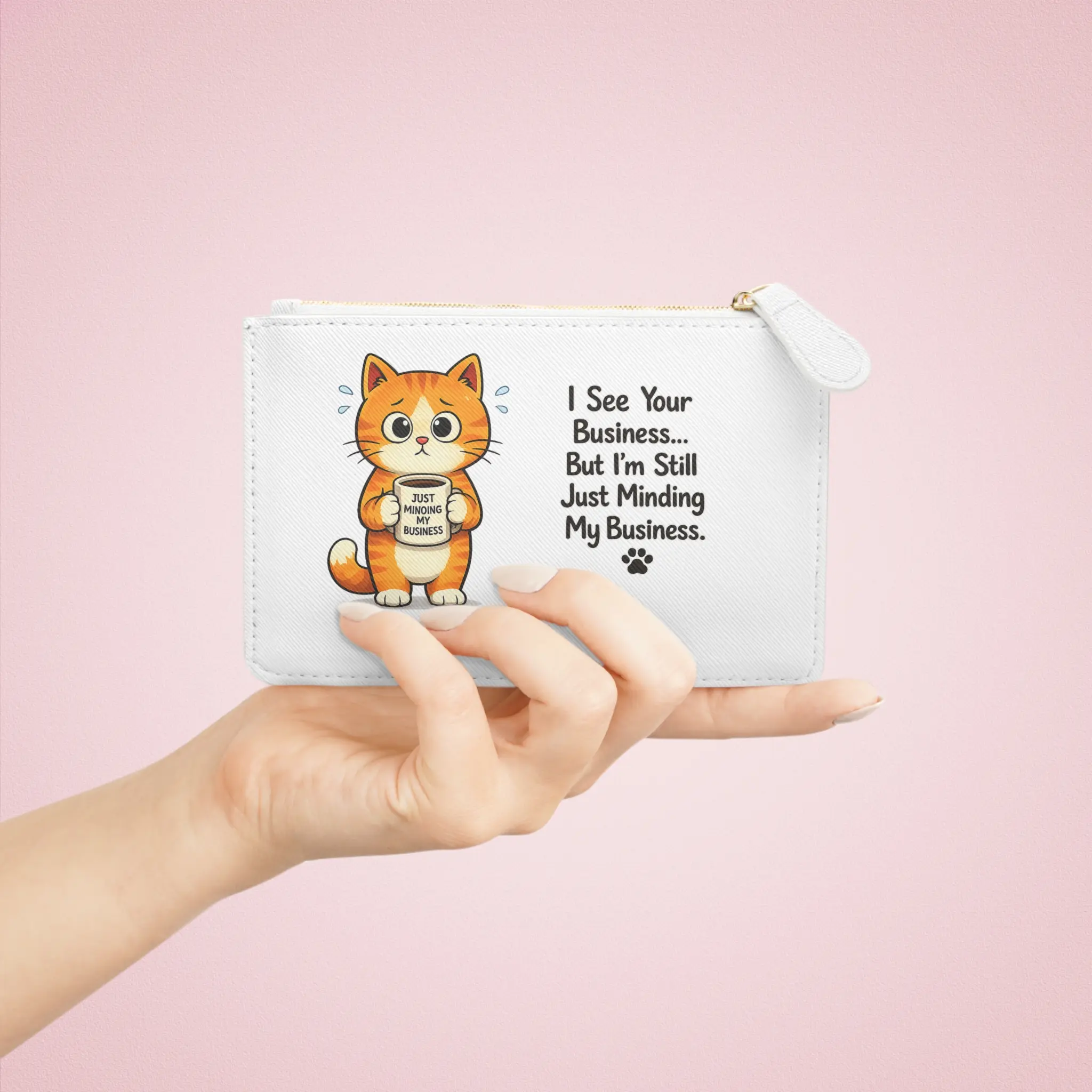 Mini Clutch Bag — Cute Cat "Just Minding My Business" Zipper Pouch