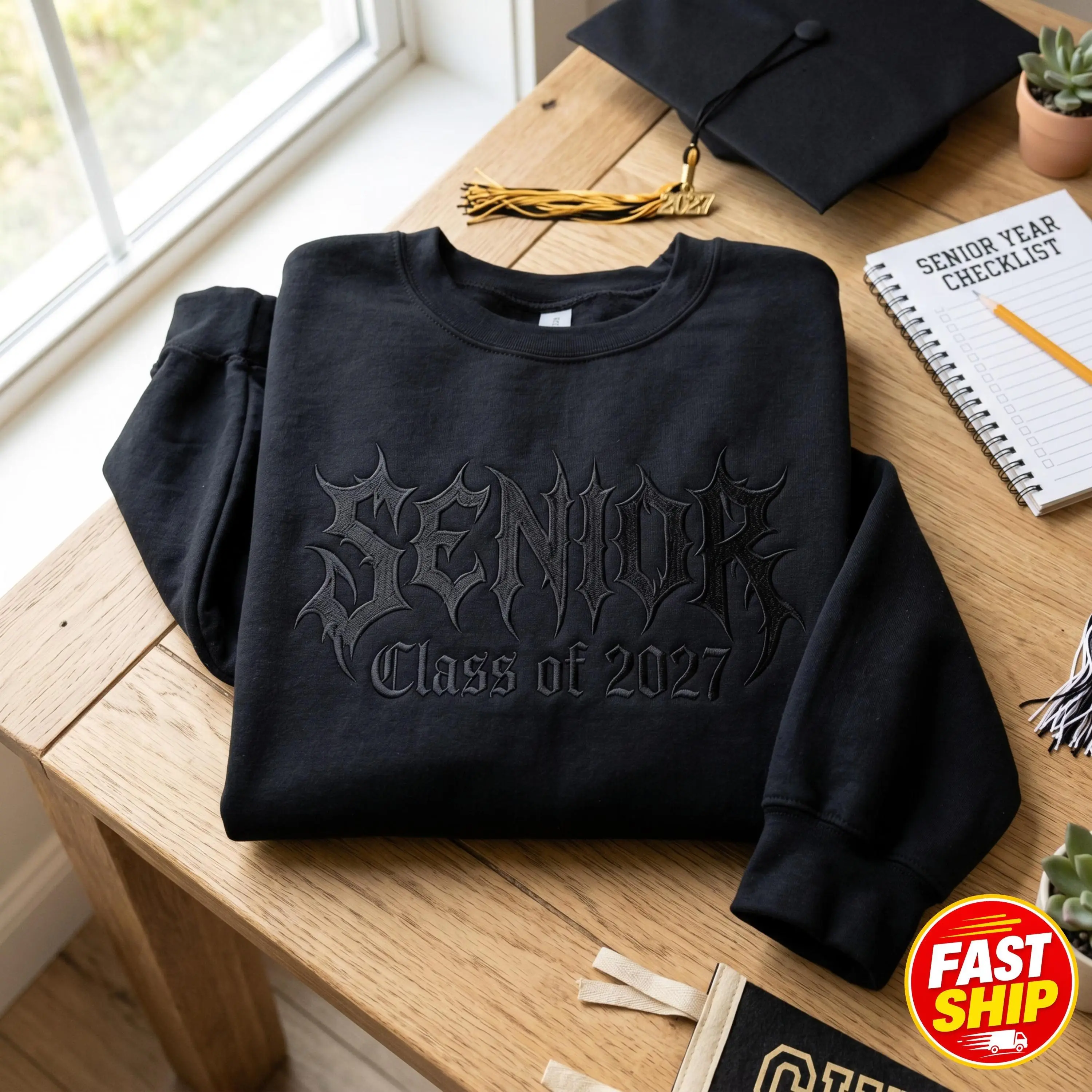 [MADE IN US] Embroidered Senior 2027 Sweatshirt, High School Graduation Shirt, Class Of 2027 Shirt, College Senior Gift, End Of School Shirt