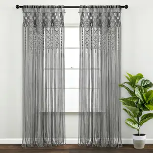 Lush Decor Boho Macrame Textured Cotton Single Window Curtain  - Sold Individually - 40"W x 63/84/95"L Geometric Patterns Handcrafted Room Divider Wall Art Made in India