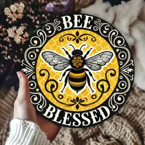 BUMBLE BEE Tin Metal Sign Vintage Iron Retro 8x8 Inch Round Wall Art Decor Rustic Farmhouse Design Home Decor Kitchen Pub Garage Wall Plaque Rust
