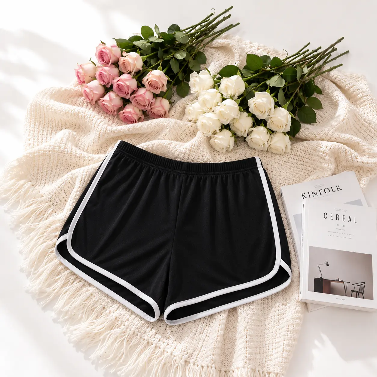 Women's Knit Fabric Shorts, Mid-Waist Elastic Waistband, Casual Loose Athletic Style, Comfortable for Summer Wear, Casual Outfits Women