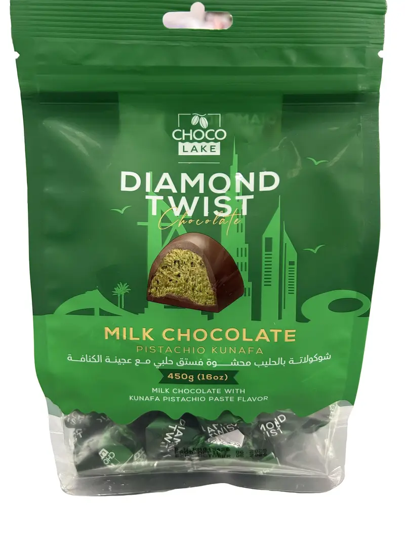 Chocolake Diamond Twist – Kunafa Pistachio Milk Chocolate 450g Packet | Premium Dubai Dessert