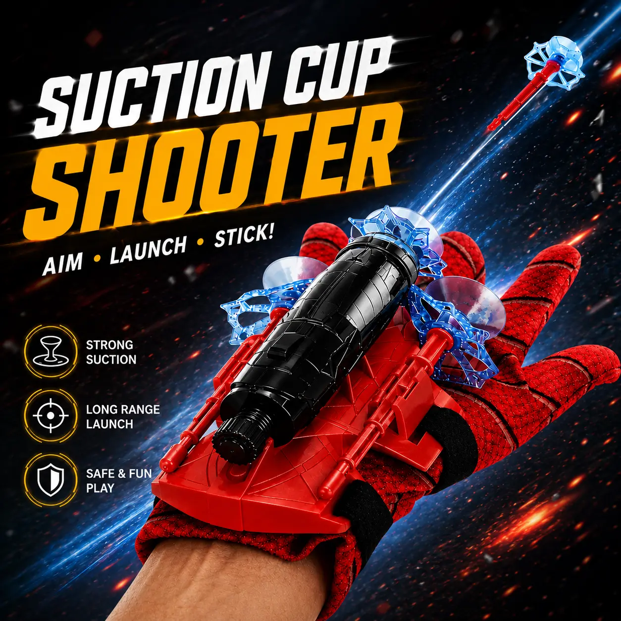 Unisex Kids' Durable Spider Silk Superhero Wrist Launcher String Shooter Toy Set - Polyester Wearable Glove, Suction Cup Darts - 4+ Ages Outdoor Play, Children's Day/Birthday Gift, Ages 4+
