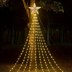 1pc Outdoor garden lights, Waterfall Light with Star Shaped Decoration, Garden Decorative Light - 200LED Solar-Powered 8-Mode String Lights for Xmas Tree, Garden, Home Decor - Including Batteries, Christmas Decor