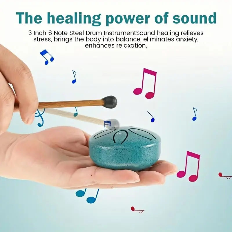 Portable Small 3 Inch Rain Drum Steel Tongue Drum, Mini Handheld Metal Percussion Musical Instruments with Mallets & Music Book, Perfect Gift for Beginners, Meditation, Relaxation