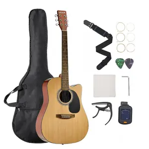 fathersdaygift VEVOR Cutway Acoustic Guitar, 41 in, 6-String, Natural Solid Spruce Top Guitar, Beginner Bundle with Gig Bag, Tuner, Strap, Steel Strings, Picks, Capo, Rosewood Fingerboard, for Fingerstyle Solo Jazz