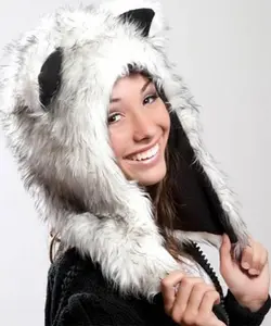 Faux Fur Plush 3D Half Animal Hood Hat Ear Flaps