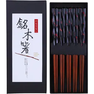 5 Pairs Hardwood Chopsticks Reusable Japanese Style Natural Wood Chop Stick Hand-Carved Chopstick Gift Set, 9 Inches
