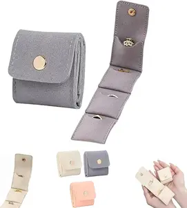 Mini Travel Jewelry Bag – Foldable Jewelry Organizer Pouch with Buckle, Solid Color Design, Portable for Rings, Earrings & Necklaces
