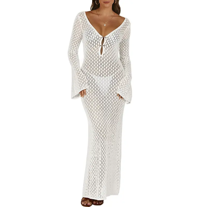 ANRABESS Womens Swimsuit Swim Crochet Cover Up 2026 Summer Knit Bathing Suit Sexy Swimwears Vacation Bodycon Beach Dress
