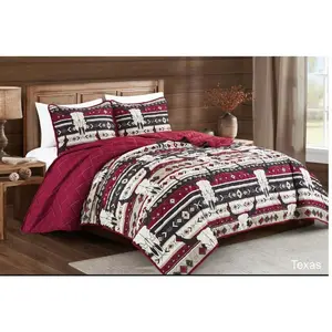 Southwest 3pc Quilt Bedding Set Texas Western Bedding Queen King Size Soft Plush Fabric Rustic Charm Cozy Comfort Wild West Style Easy Maintenance Machine Washable