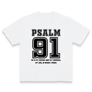Religious Graphic T-Shirt with Psalm 91 Bible Verse, Unisex Relaxed Fit Short Sleeve Top in 100% Cotton, Made in USA