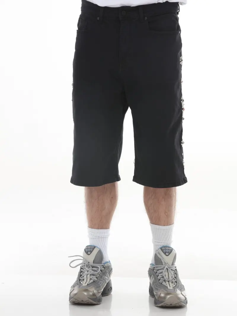 Black Studded Streetwear Fashion Shorts