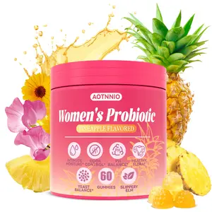 Probiotic Gummies with Slippery Elm Bark – pH-Balancing, Pineapple-Flavored Dietary Supplement for Women 60 Count