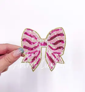 Pink Stripe Bow Christmas Sequins Valentines Day Patch - Small