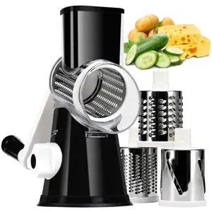 Rotary Cheese Grater with 3 Replacement Blade, 1/2 Sets Manual Vegetable Roller Slicer, Durable Vegetable Slicer, Multifunctional Kitchen Vegetable Grater, Kitchen Utensils, Summer for Gift