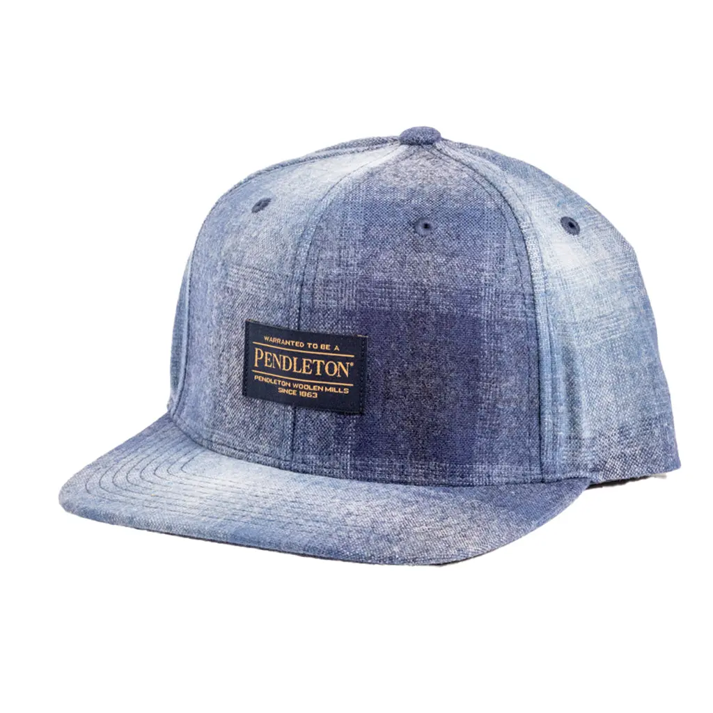Pendleton Blue Plaid Flat Bill Hat - Navy Mix with Ombre Look, Unisex Casual Wear Clothes Accessory (No Brim Hats Alternative)
