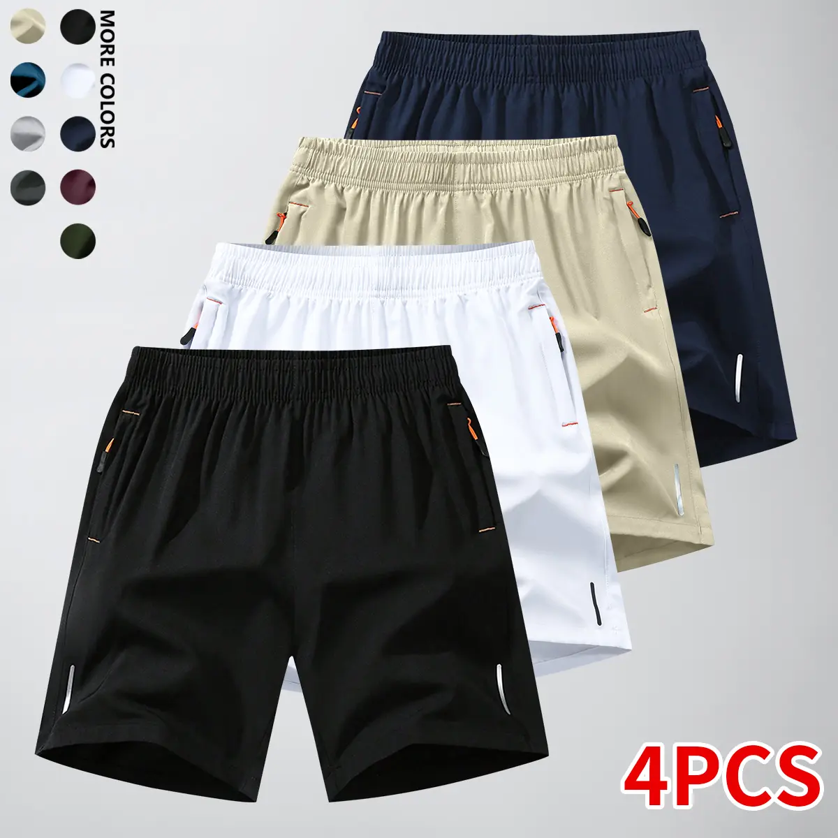 Men's 4-PCS Summer Athletic Cut Shorts - Breathable Fabric Activewear, Lightweight Comfortable Casual Drawstring Shorts with Zipper Pockets for Daily Wear, Casual Athletic Use, Breathable Fabric Men's Shorts