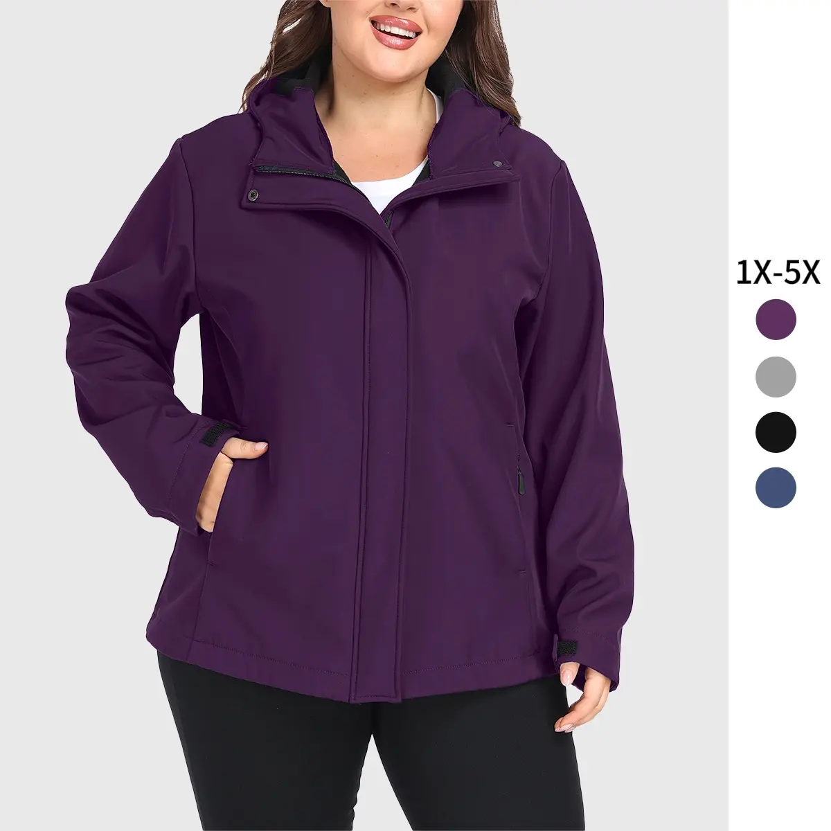 Women's Plus Size Softshell Jackets Hooded Warm Fleece Lined Windbreaker G18