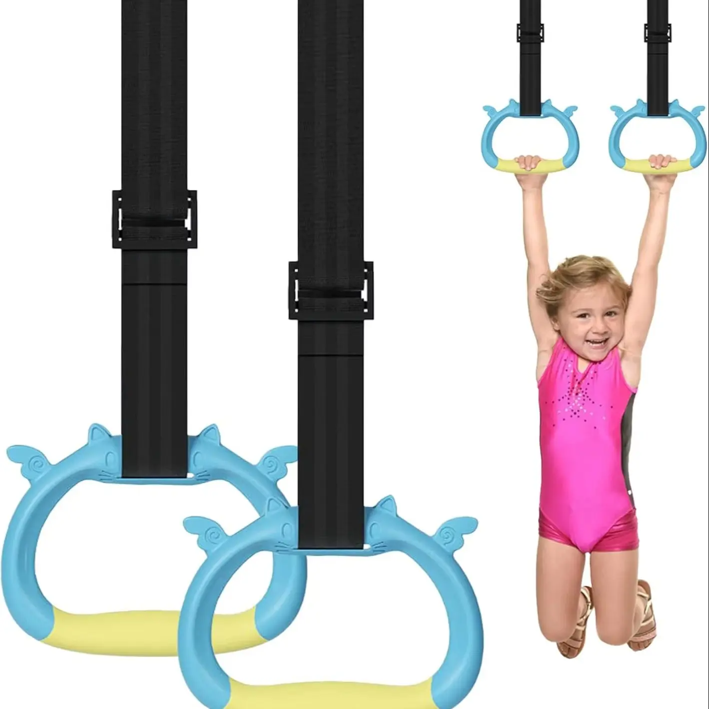 Kids' Gymnastics Rings Indoor Pull Rings, Home Use Children's Pull-Up Bar, Kids' Vertical Jump Training, Upper Body Strength, Junior Gymnastics Equipment - Sports Fitness Equipment