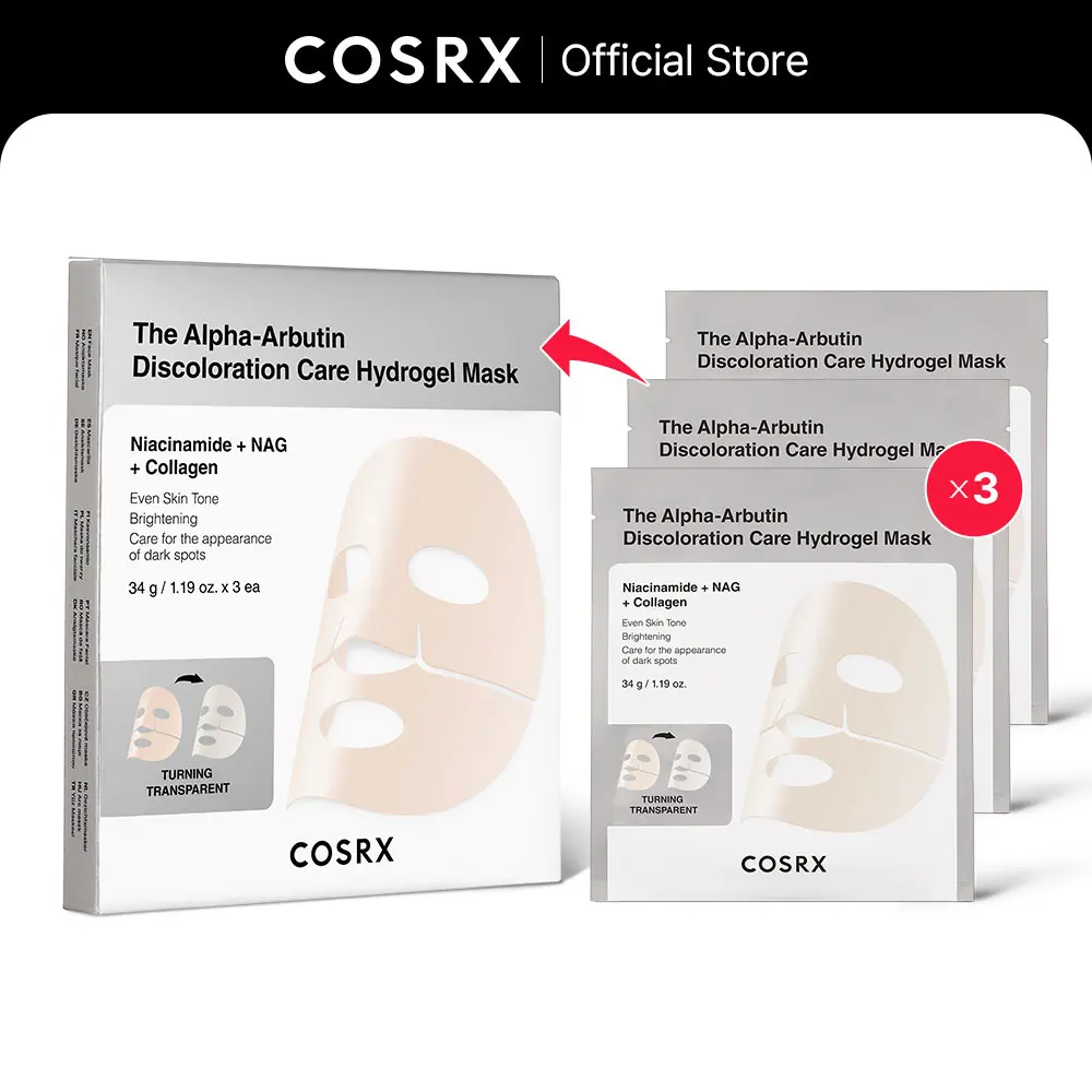 [COSRX Official] Alpha-Arbutin Discoloration Care Hydrogel Mask with Niacinamide, Brightening Face Mask for Dark Spots, Moisture & Radiant Skin, For All Skin Types, 3 Sheet Multi-pack