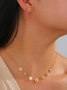 Elegant Titanium Steel Necklace & Daisy Earrings Set, Plated, Matching Jewelry Set, Perfect Gift for Weddings, Dates, Valentine's Day, Mother's Day, All Season