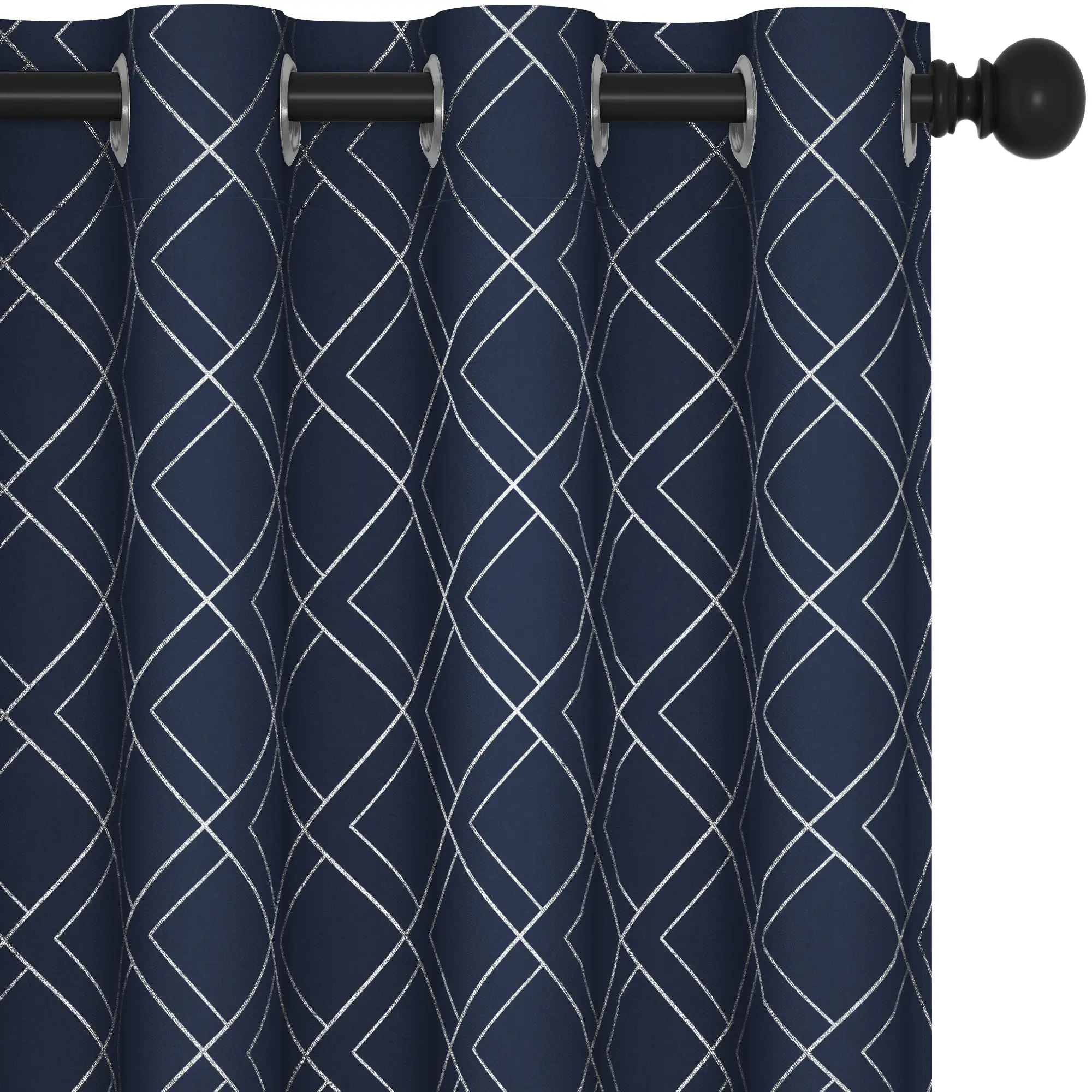 Deconovo 2-Panel Heavy Blackout Window Curtains - Silver Foil Printed Diamond Pattern, Grommet Top, Thermal Insulated, Privacy Window Cover for Living Room, Blackout Window Cover, Heavy Curtain