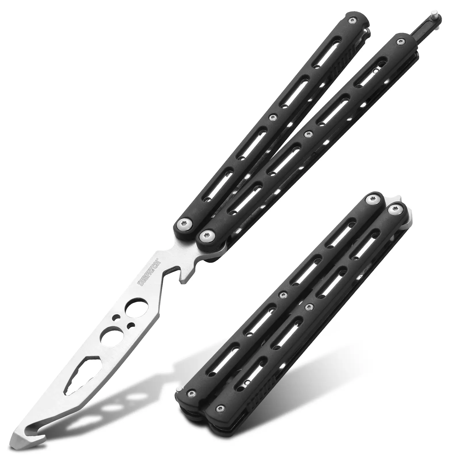 Beginner Unsharpened Butterfly Trainer, Durable ABS Ergonomic Handles for Flipping Tricks, Lightweight Black Cosplay Prop with Safety Lock, Optimized Weight Distribution, Stainless Steel Tactical Equipment Accessory