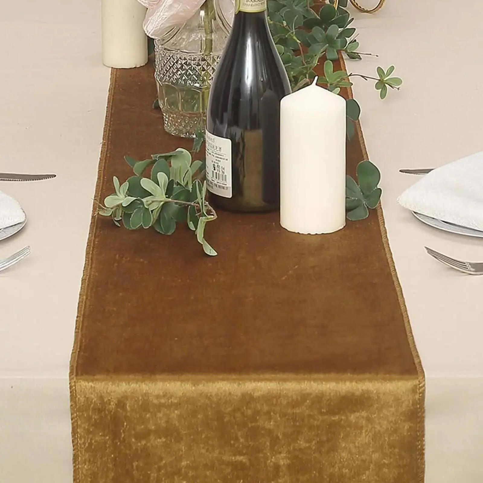 Premium Velvet Table Runner - 12"x108" Gold, Sheen Finish, Reusable Linen Table Linens, Hand Wash Only, for Party, Banquet Decor