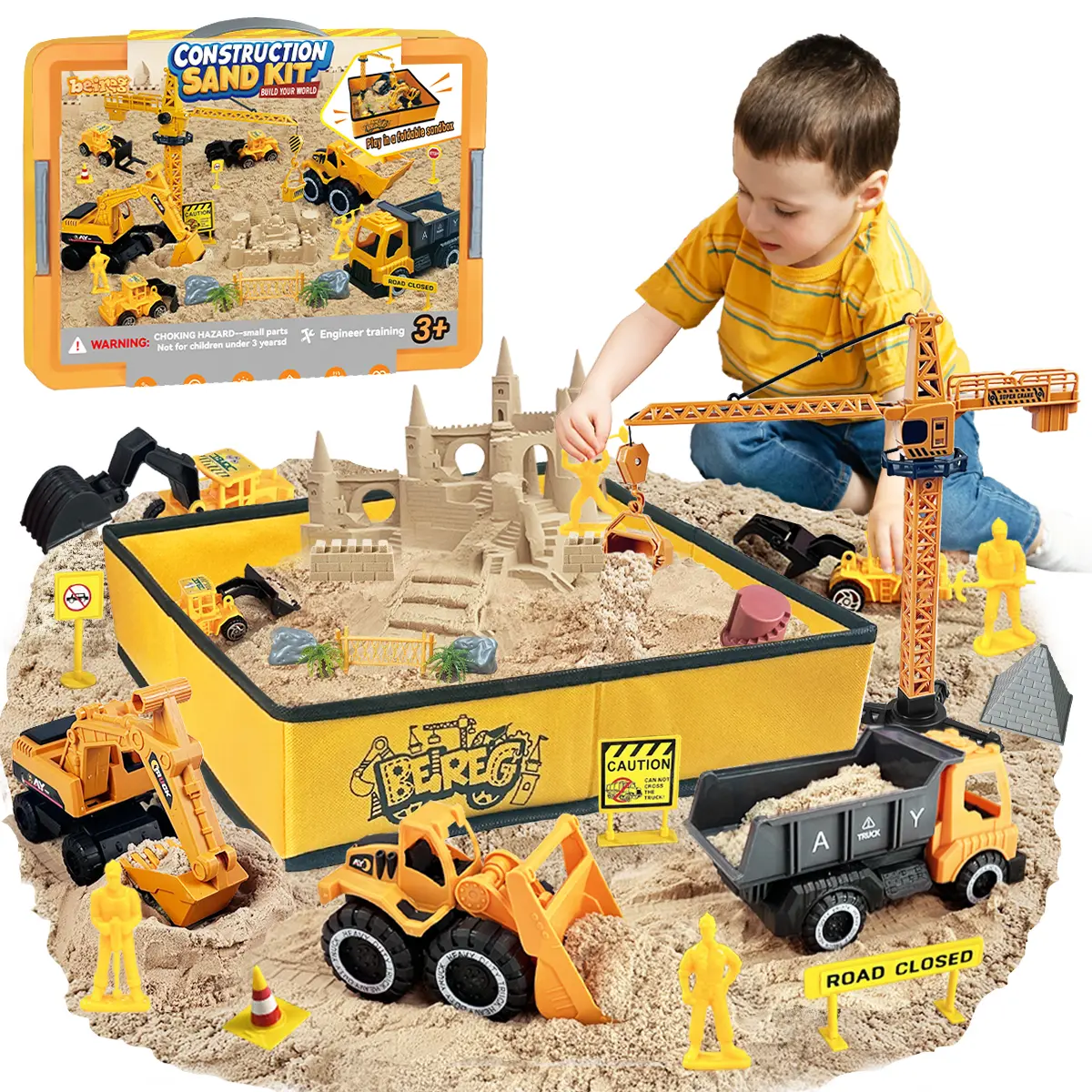 BEIREG Ultimate Sensory Sand Kit with Magic Sand | Sandbox STEM Toys for Kids Ages 3-8 | Themed Sensory Bin Play Kit - Construction, Mermaid, Unicorn, Baking | Indoor Play, Birthday & New Year Gift Ideas for Boys & Girls Easter Gifts for Kids