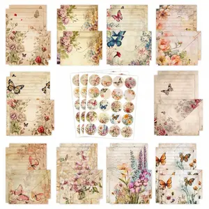 Vintage Stationery Set, Stationery Supplies, Plant Floral Butterfly Design, Blank Handwriting Paper, Retro Envelope Material, Gift Packaging