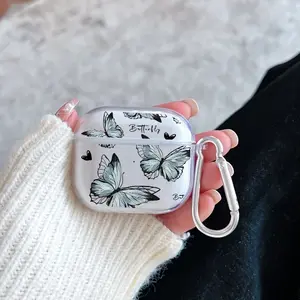Advanced Butterfly Pattern TPU Soft Protective Case for Apple AirPods 4/3/2/1/Pro/Pro2 Transparent Earphone Cover with Keychain Attachment