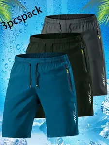 Men's Quick-Dry Swim Trunks, Lightweight Breathable Polyester, Solid Color with Side Zipper & Drawstring, Ideal for Beach Pool Outdoor, Summer Swim Trunks, Swimming Trunks, Swimming Shorts, Swimwear Shorts