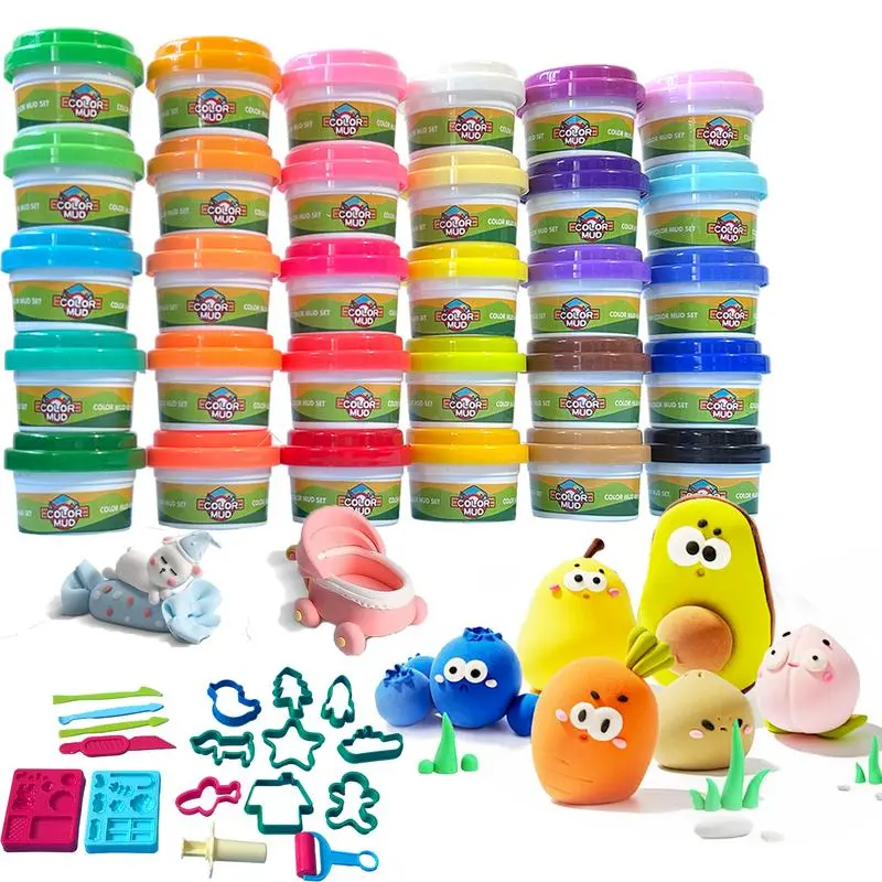 Unisex 47 Pcs Colored Dough Playdough Set - 30 Packs of Safe Colored Dough, 17 Accessories, Storage Box - Ideal for Creative Play, Sensory Development - Kids' Educational Arts & Crafts DIY Toy Holiday Gift
