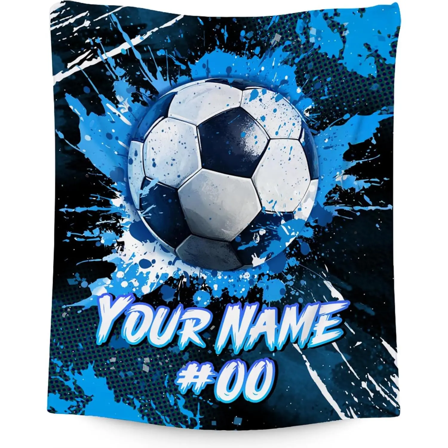 Customized Polyester Football Print Soccer Blanket - Personalized Name Plush Fleece Throw for Players, Cozy Lightweight Multi-Sizes Blanket for Home/Stadium Use, Bed, Sofa